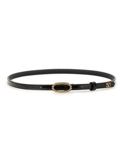 Valentino Garavani Black Vlogo Embellished Buckle Belt