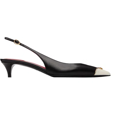 Valentino Garavani Black Vlogo Heartip Slingback Heels