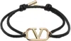Valentino Black Vlogo Leather Bracelet In 0no Nero