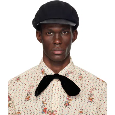 Valentino Garavani Black Vlogo Leather Visor Signature Wool Cap In Gray