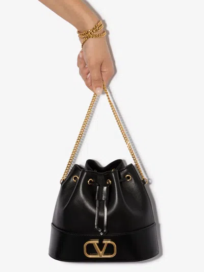 Valentino Garavani Black Vlogo Mini Leather Bucket Bag