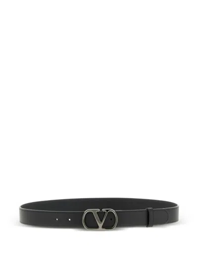 Valentino Garavani Black Vlogo Signature Belt In Metallic