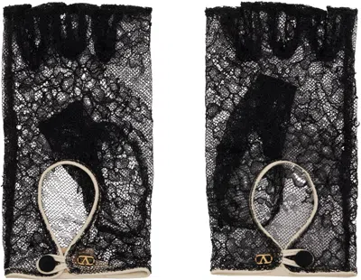Valentino Garavani Black Vlogo Signature Biker Gloves