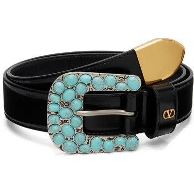 Valentino Garavani Black Vlogo Signature Brushed Calfskin Belt