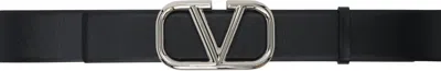 Valentino Garavani Black Vlogo Signature Calfskin Belt In Nero/nero