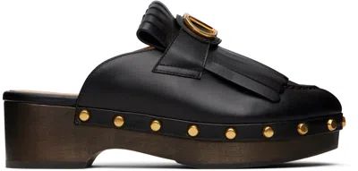 Valentino Garavani Black Vlogo Signature Fringed Calfskin Clogs