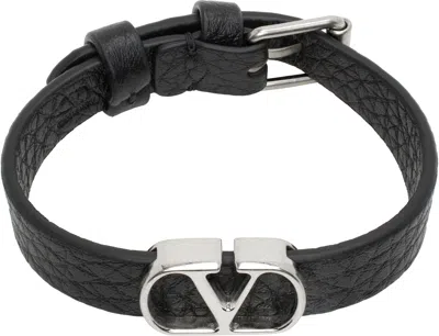 Valentino Garavani Black Vlogo Signature Grainy Calfskin Bracelet