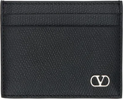 Valentino Garavani Black Vlogo Signature Grainy Calfskin Card Holder In Nero