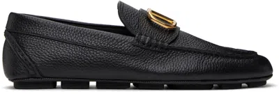 Valentino Garavani Black Vlogo Signature Grainy Calfskin Loafers In Nero