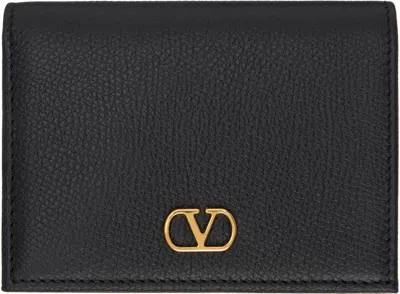 Valentino Garavani Black Vlogo Signature Grainy Calfskin Wallet