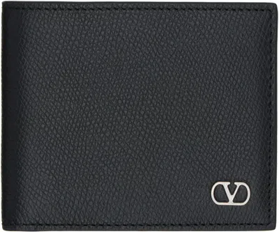 Valentino Garavani Black Vlogo Signature Grainy Calfskin Wallet In Nero