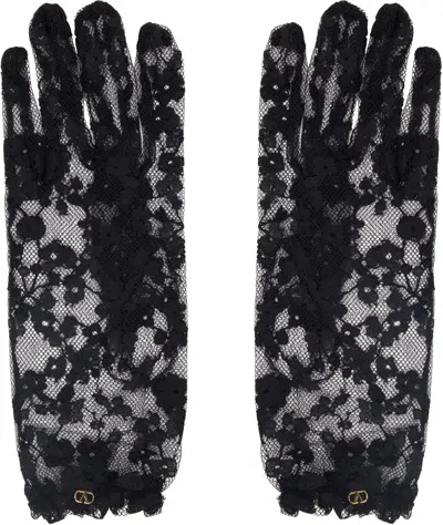 Valentino Garavani Black Vlogo Signature Lace Gloves