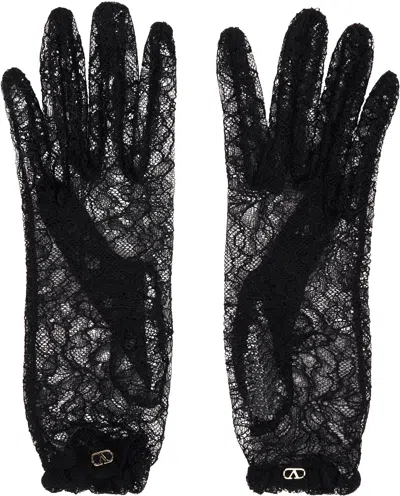 Valentino Garavani Black Vlogo Signature Lace Gloves In Multi