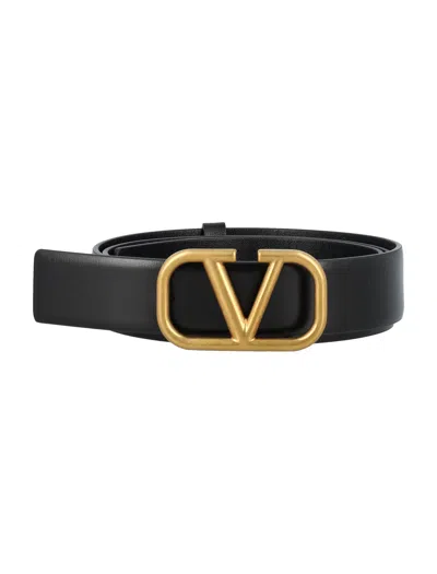 Valentino Garavani Black Vlogo Signature Leather Belt For Men | Ss24 Season