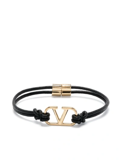 VALENTINO GARAVANI BLACK VLOGO SIGNATURE LEATHER BRACELET