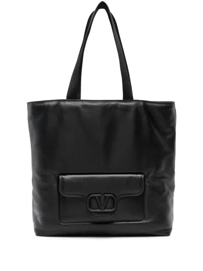 Valentino Garavani Vlogo Leather Tote Bag In Black