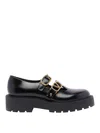 Valentino Leather Double Mary Jane Loafers In Black