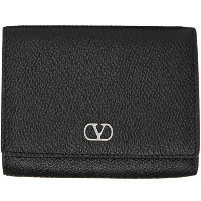 Valentino Garavani Black Vlogo Signature Trifold Wallet In 0no Nero