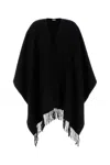 Valentino Cashmere Cape With Fringe Detailing And Loose Fit In Black