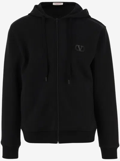VALENTINO BLACK VLOGO SIGNATURE ZIP-UP HOODIE