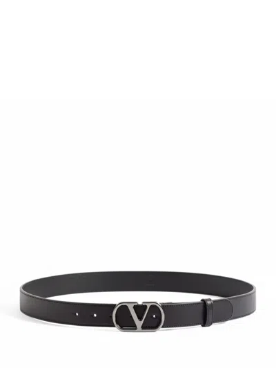 VALENTINO GARAVANI MEN BLACK VLOGO SOLID BELT