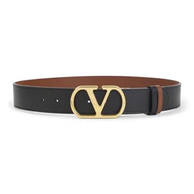 Valentino Garavani Black Vlogo Solid Reversible Belt
