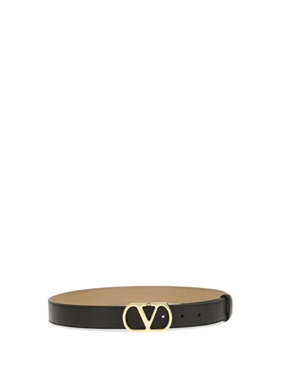 Valentino Garavani Black Vlogo Solid Reversible Belt