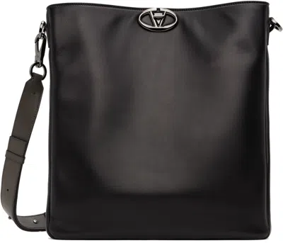 Valentino Garavani Logo Lock Leather Shoulder Bag In Black