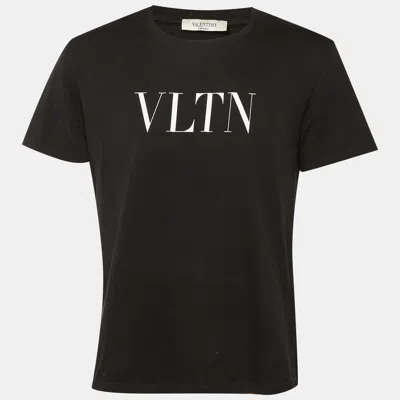 Pre-owned Valentino Black Vltn Print Cotton Crew Neck T-shirt L