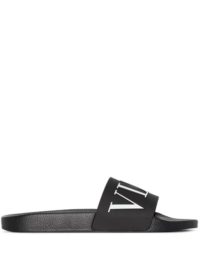 Valentino Garavani Black Vltn-print Slide Sandals For Men