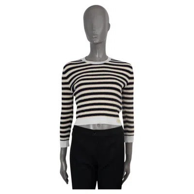 Pre-owned Valentino Black White Gold Wool 2022 Lurex Stripe Cropped Sweater M