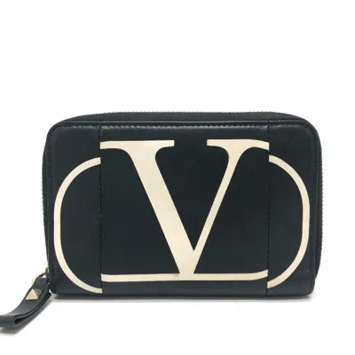 Pre-owned Valentino Garavani Valentino Black White Leather Wallet (bi-fold) () In Black, White