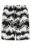 Valentino Men's Signature Wave-print Silk Shorts In Blackwhite