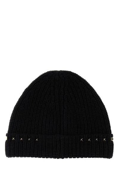 Valentino Garavani Black Wool Beanie Hat In Nero