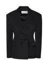 Valentino All-over Monogram Virgin Wool And Silk Double Breasted Blaze In Black