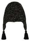 Valentino Wool Blend Beanie With Knit Texture And Tassel Embellishments In Black