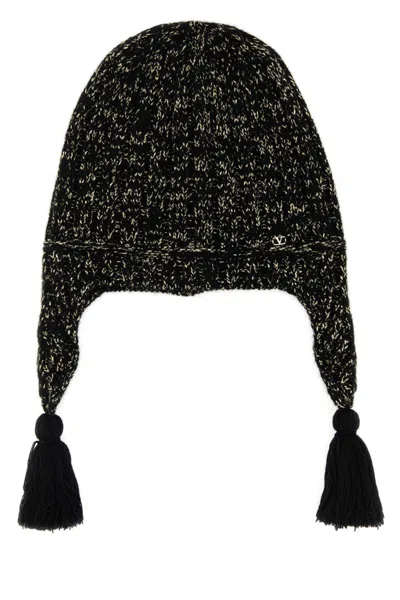 VALENTINO GARAVANI BLACK WOOL BLEND BEANIE HAT