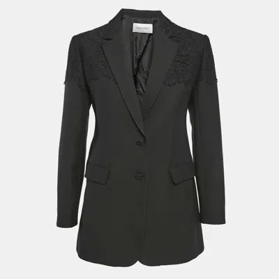 Pre-owned Valentino Black Wool Blend Lace Trim Detail Blazer M
