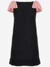 Valentino Wool Blend Mini Dress With Ruffled Sleeves And Hem In Nero Rosa