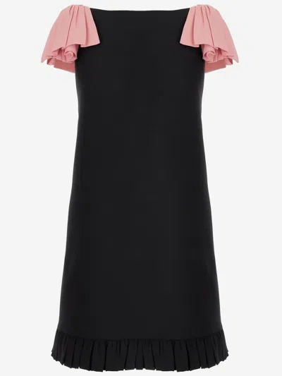 VALENTINO BLACK WOOL BLEND MINI DRESS