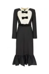 Valentino Belted Bow-embellished Velvet And Ottoman-trimmed Wool Midi Dress