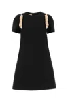 Valentino Wool Dress With Bow Accents And Round Neckline In Black