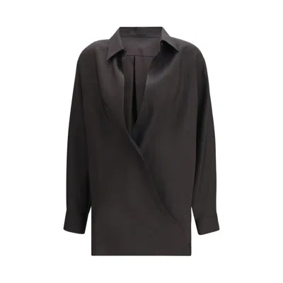 Valentino Black Wool Dress Shirt In Blue