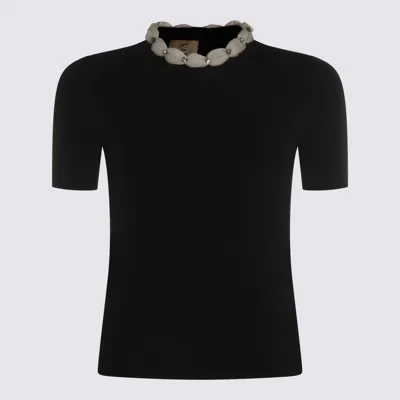 Valentino Embellished Neckline Fitted Short Sleeve Knitwear In Black