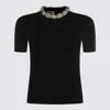 Valentino Embellished Neckline Fitted Short Sleeve Knitwear In Black