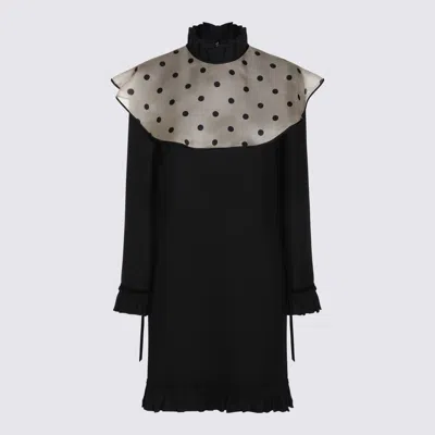 Valentino Black Wool Mini Dress In Nero/betulla