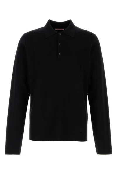 Valentino Black Wool Polo Shirt In Nero