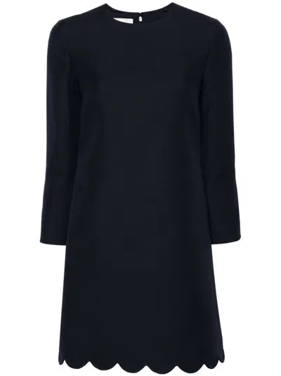 Valentino Black Wool-silk Mini Dress In Blue