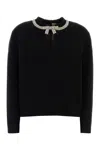 Valentino Wool Sweater Long Sleeves Embellished Collar In Multi