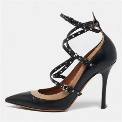 Pre-owned Valentino Garavani Black/beige Leather Love Latch Pumps Size 37